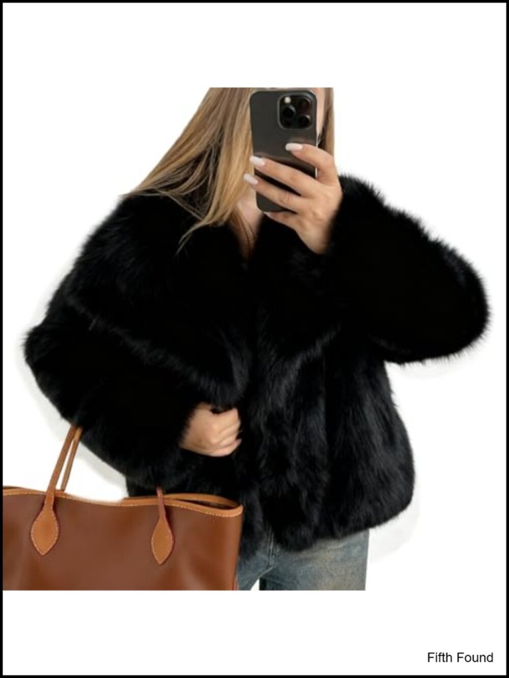 Flygo Womens Faux Fur Coat Cropped Long Sleeve Snap Jacket